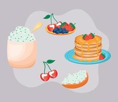 cinco iconos de menú de desayuno vector