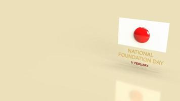 la bandera japonesa y el texto para la representación 3d del día de la fundación nacional de japón. foto