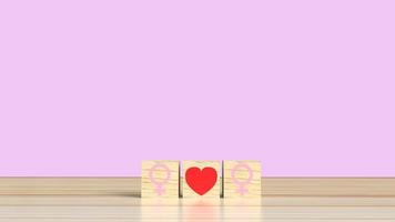 The gender on wooden cube with symbol to love 3d rendering  for valentine day. photo