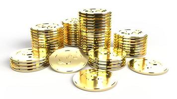 The  gold coins group 3d rendering on white background  for business content. photo