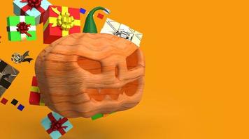 pumpkin jack o lantern and gift box 3d rendering. photo