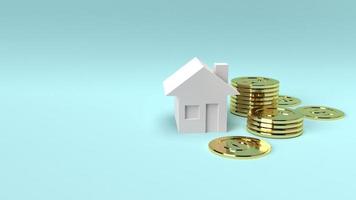 casa y monedas de oro 3d renderizado imagen de primer plano. foto