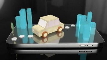 car and city  on smartphone screen for map navigation app concept 3d rendering. photo