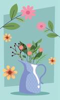 spring flowers in teapot vector