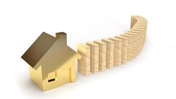 The wood domino and gold house 3d rendering abstract image for property content. photo