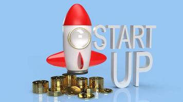 rocket and gold coins 3d rendering for start up content. photo