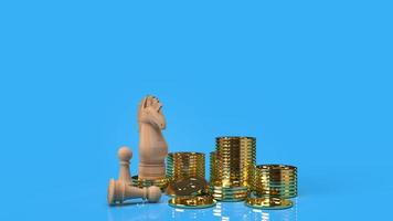 knight chess on gold coins 3d rendering for business content. photo