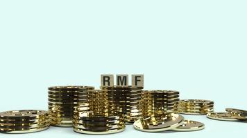 rmf text on wooden cube and coins 3d rendering  for Business content. photo