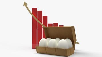 huevos en caja de papel y gráfico sobre fondo blanco representación 3d para contenido de alimentos. foto