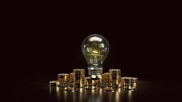 light bulb and gold coins in the dark for idea or business content 3d rendering. photo