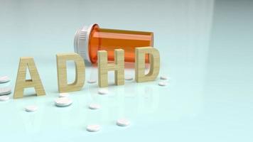 The ADHD wood text on glossy plate for medical content 3d rendering. photo