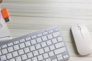 The work station office flat lay wood table image for background. photo