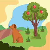 dog and tree farm vector