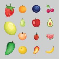 quince iconos de frutas frescas vector