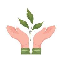 manos levantando hojas vector