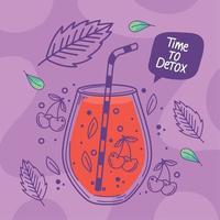 time to detox lettering with cherries drink vector