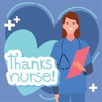 thanks nurse lettering with heart vector