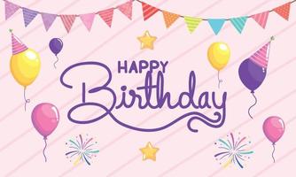 happy birthday lettering with garlands vector