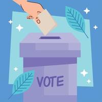 purple vote urn with voter hand vector