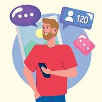 man with speech bubbles social media vector