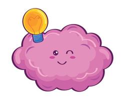 bulb and cloud kawaii style vector