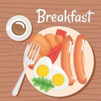 breakfast lettering with croissant vector