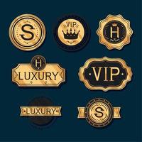 seven elegants golden emblems vector