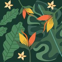 beige flowers and heliconias pattern vector