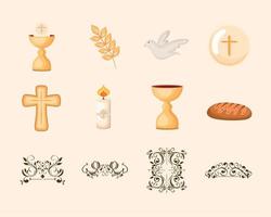 twelve first communion icons vector