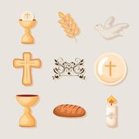 nine first communion icons vector