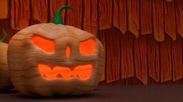 pumpkin jack o lantern in  wooden  background 3d rendering. photo