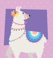 sweet llama in dotted background vector