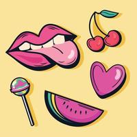 five nineties style stickers vector