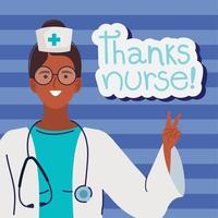 thank nurse lettering with afro nurse vector