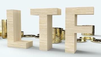 wood text ltf and gold coins 3d rendering for business content. photo