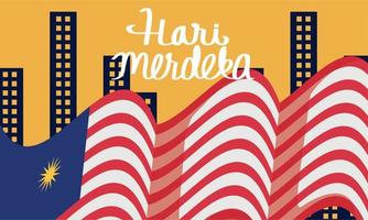 hari merdeka lettering with flag vector