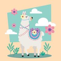 sweet llama with clouds vector