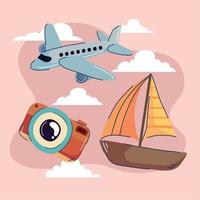 airplane and sailboat travel vector