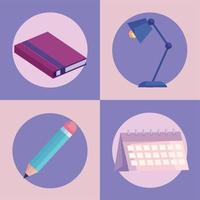 four workplace supplies icons vector