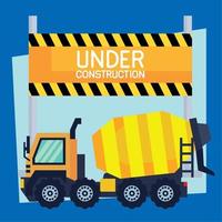 under construction label and truck vector