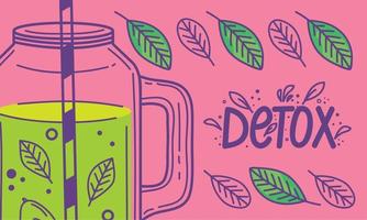 detox lettering and green drink vector