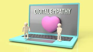 pink hearth  and wood man figure stand on notebook for Digital empathy content 3d rendering photo
