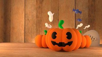 Pumpkin jack on wood background for halloween concept 3d rendering. photo