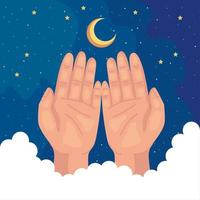 hands with crescent moon vector