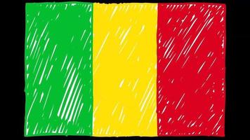 marcador de la bandera del país nacional de mali o video de animación en bucle de dibujo a lápiz