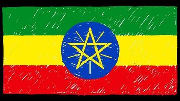 marcador de la bandera del país nacional de etiopía o video de animación en bucle de dibujo a lápiz