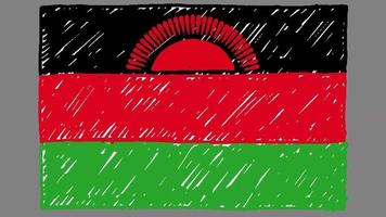 marcador de bandeira nacional do malawi ou desenho a lápis vídeo de animação em loop video