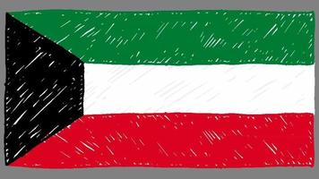 marcador de la bandera del país nacional de kuwait o video de animación en bucle de dibujo a lápiz