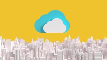 la nube en la ciudad para la representación 3d de contenido de red de tecnología foto