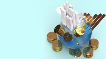 building on earth coins and chart 3d rendering for business content. photo